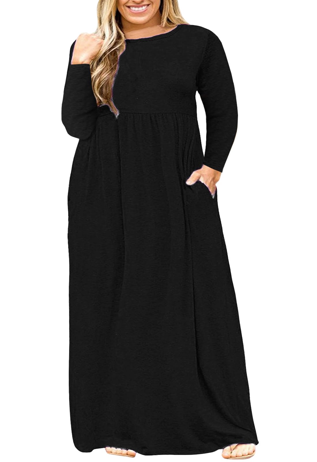 Nemidor Women Short Sleeve Loose Plain Casual Plus Size Long Maxi Dress with Pockets