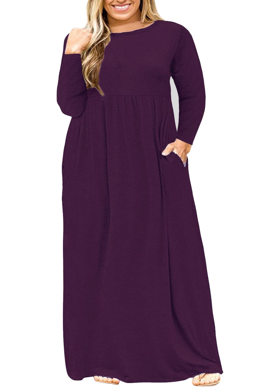 Nemidor Women Short Sleeve Loose Plain Casual Plus Size Long Maxi Dress with Pockets