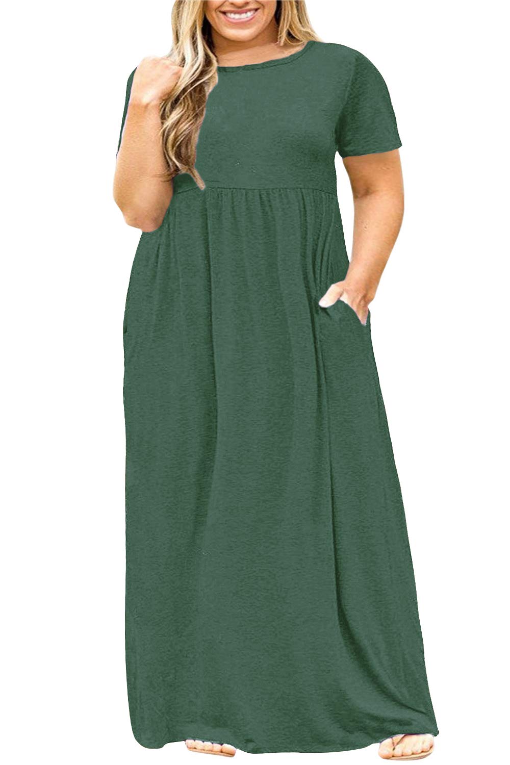 Nemidor Women Short Sleeve Loose Plain Casual Plus Size Long Maxi Dress with Pockets