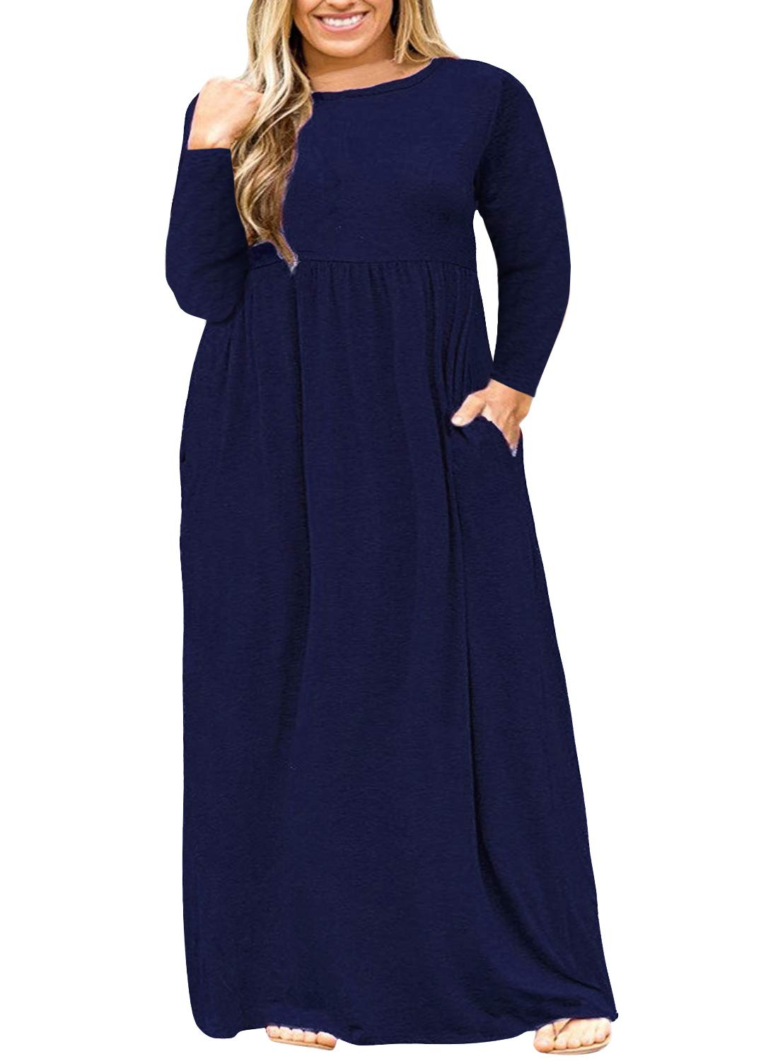 Nemidor Women Short Sleeve Loose Plain Casual Plus Size Long Maxi Dress with Pockets