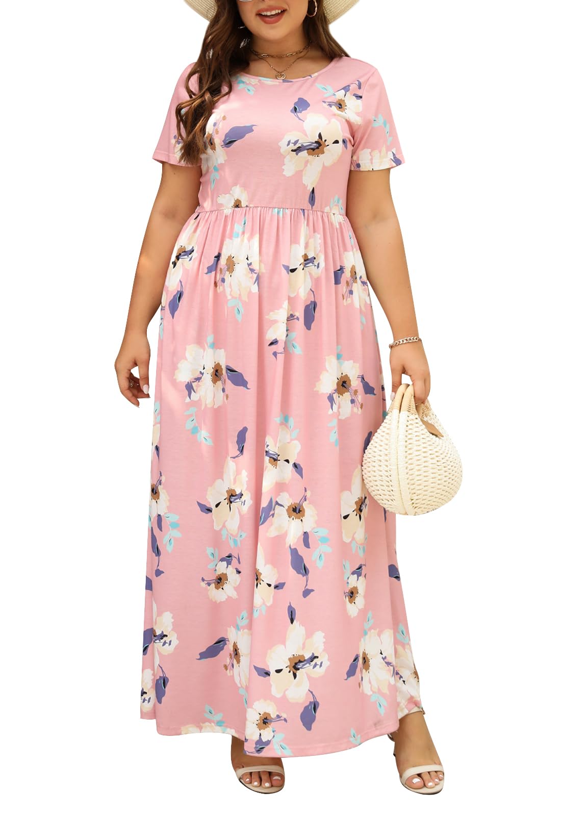 Nemidor Women Short Sleeve Loose Plain Casual Plus Size Long Maxi Dress with Pockets