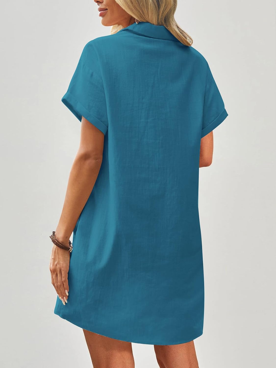 Zeagoo Women's Summer 100% Cotton Linen Dress Casual Short Sleeve Beach Dresses Tunic Dress with Pockets