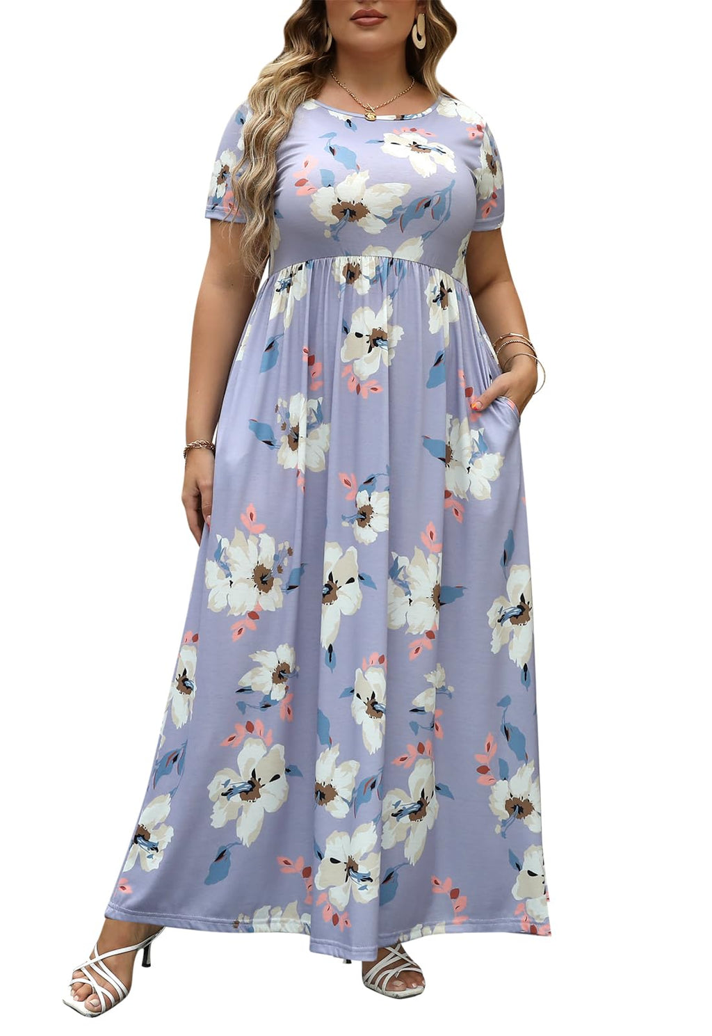 Nemidor Women Short Sleeve Loose Plain Casual Plus Size Long Maxi Dress with Pockets