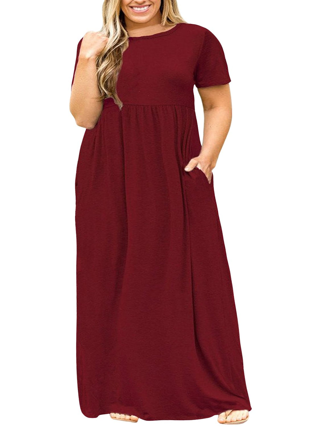 Nemidor Women Short Sleeve Loose Plain Casual Plus Size Long Maxi Dress with Pockets