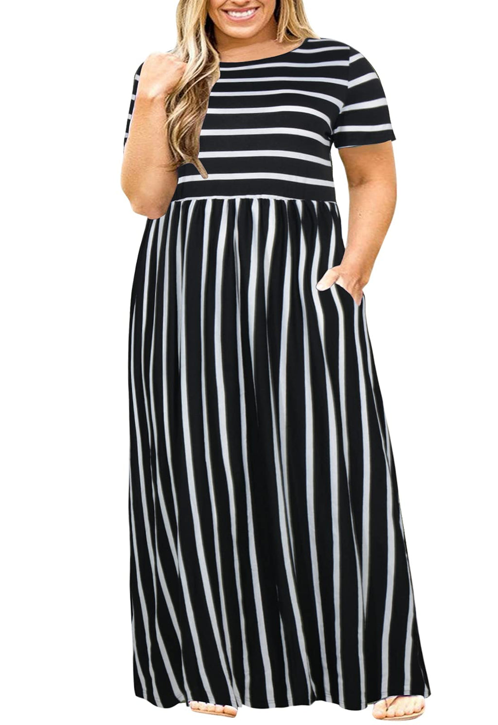 Nemidor Women Short Sleeve Loose Plain Casual Plus Size Long Maxi Dress with Pockets