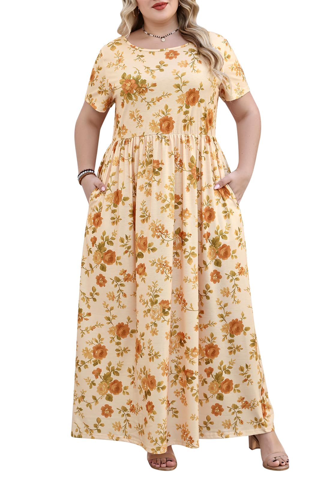 Nemidor Women Short Sleeve Loose Plain Casual Plus Size Long Maxi Dress with Pockets