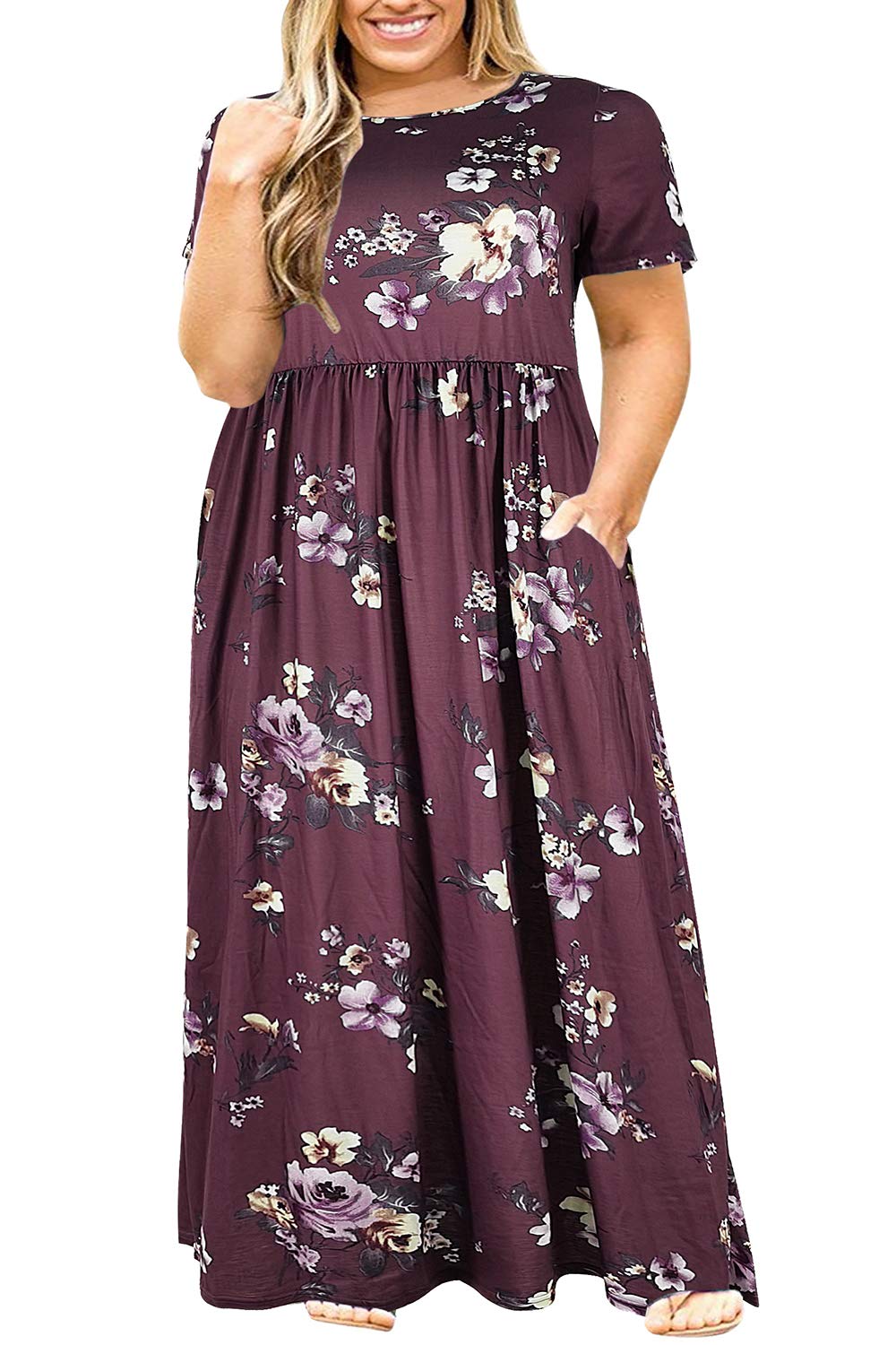 Nemidor Women Short Sleeve Loose Plain Casual Plus Size Long Maxi Dress with Pockets