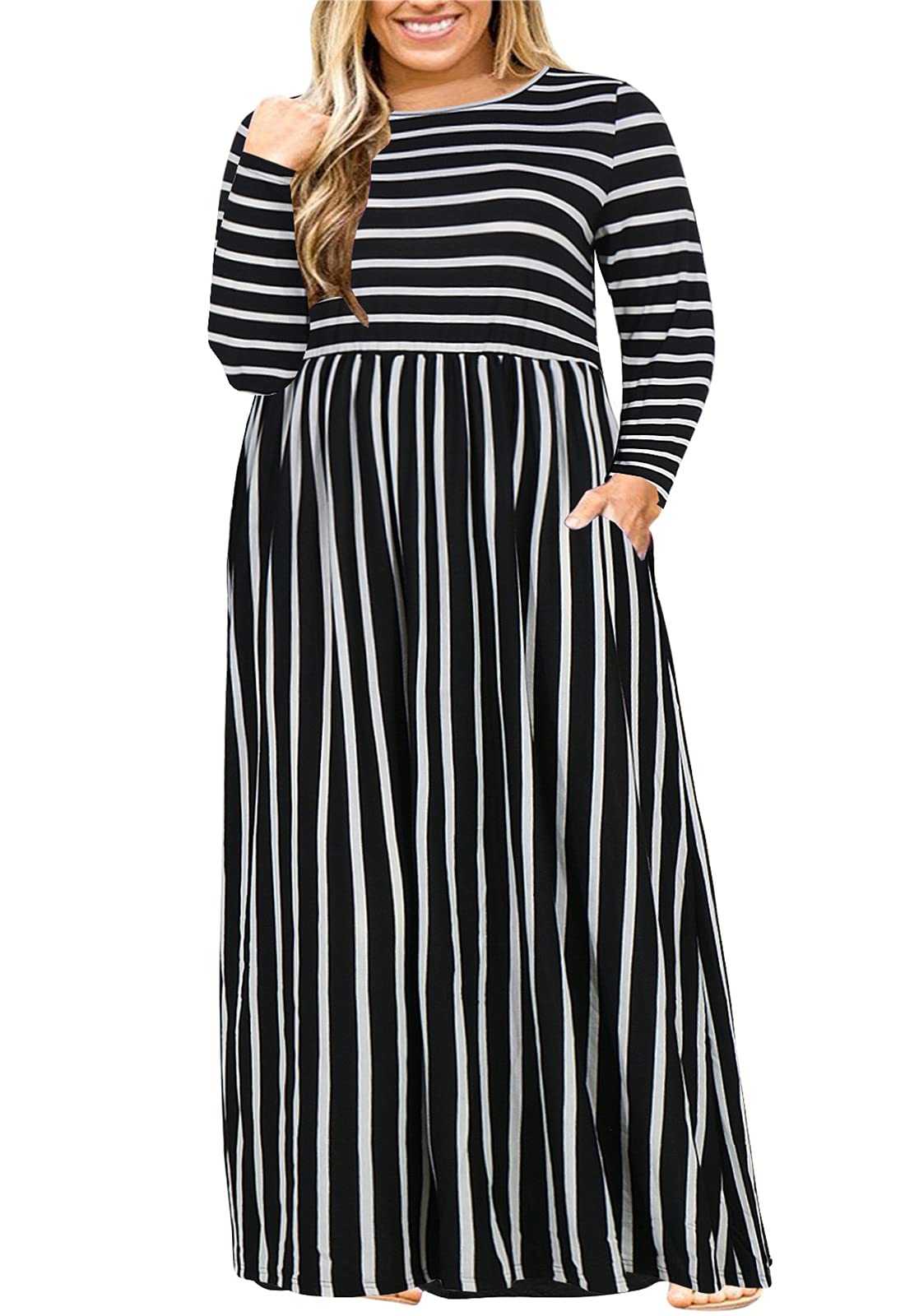 Nemidor Women Short Sleeve Loose Plain Casual Plus Size Long Maxi Dress with Pockets
