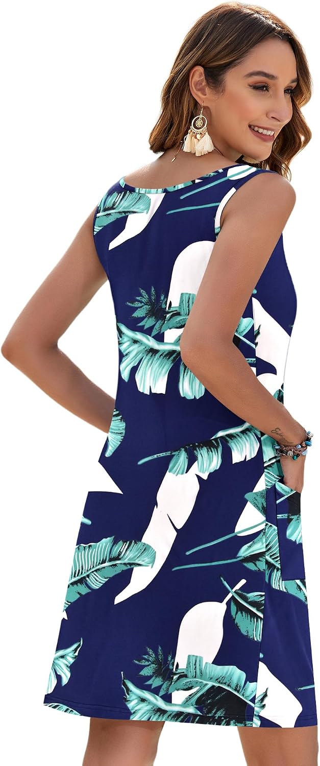 MOLERANI Summer Dresses for Women UK V Neck Ladies Dress Casual Sleeveless Dress with Pockets