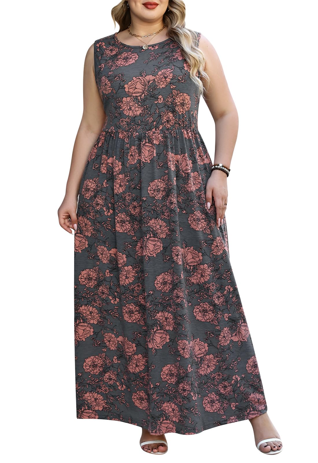 Nemidor Women Short Sleeve Loose Plain Casual Plus Size Long Maxi Dress with Pockets