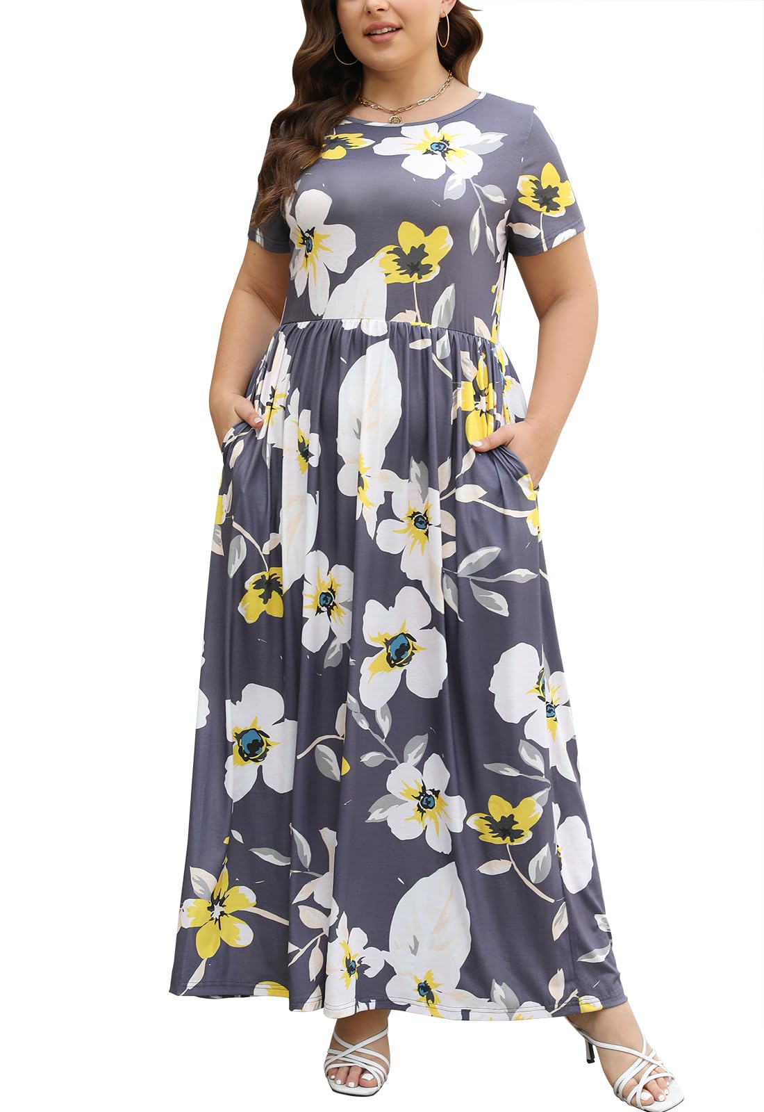 Nemidor Women Short Sleeve Loose Plain Casual Plus Size Long Maxi Dress with Pockets