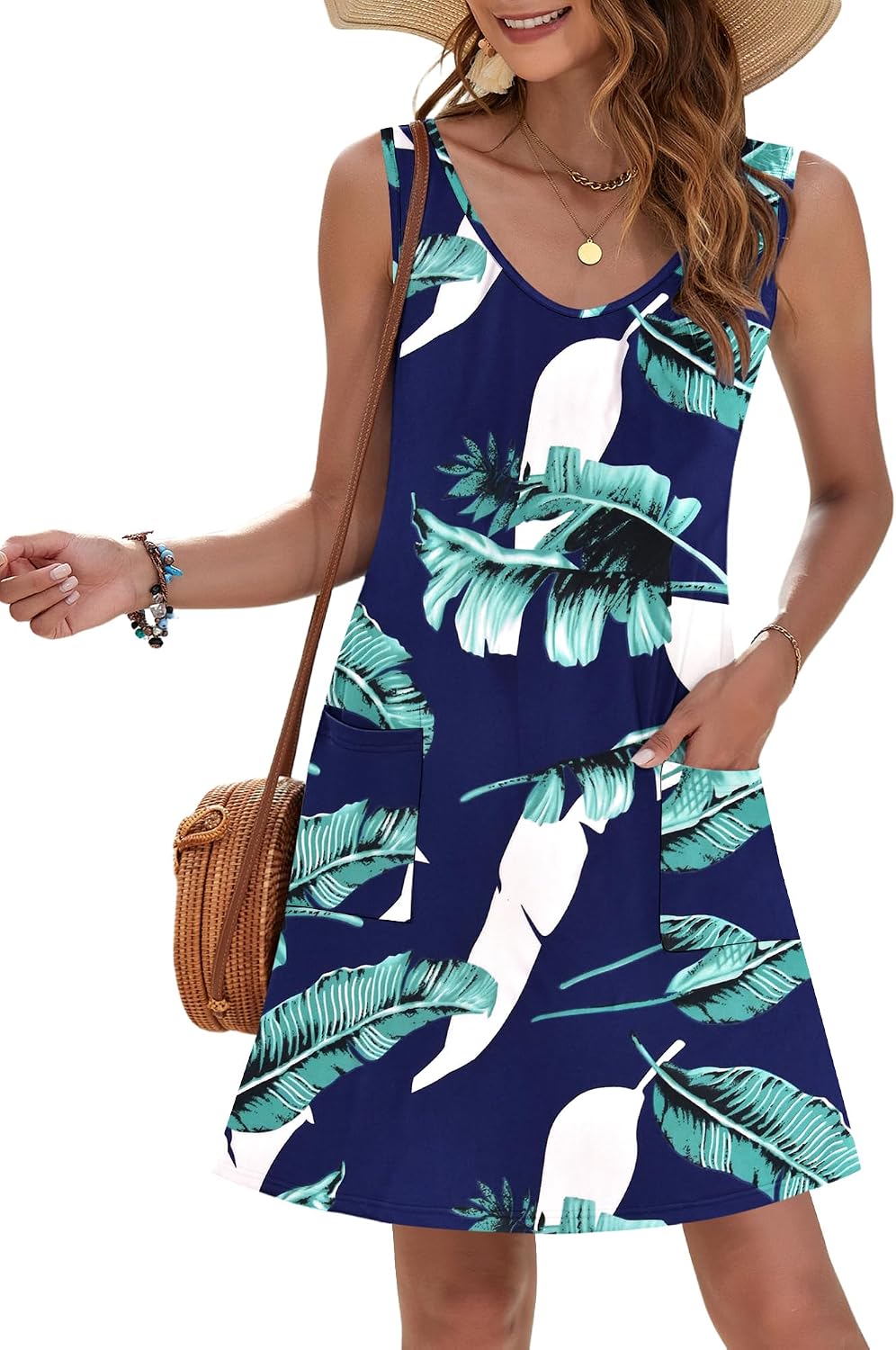 MOLERANI Summer Dresses for Women UK V Neck Ladies Dress Casual Sleeveless Dress with Pockets