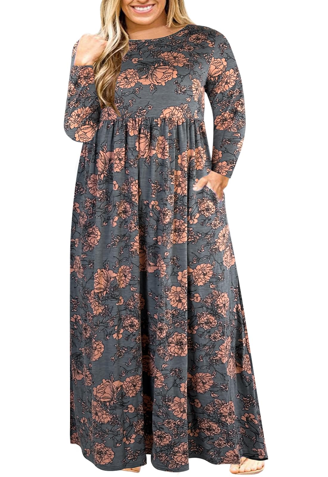 Nemidor Women Short Sleeve Loose Plain Casual Plus Size Long Maxi Dress with Pockets