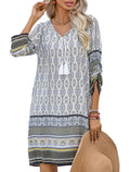 Zeagoo Women Dresses Bohemian Floral 3/4 Sleeve Summer Casual Beach Dress Kaftan Dress for Ladies